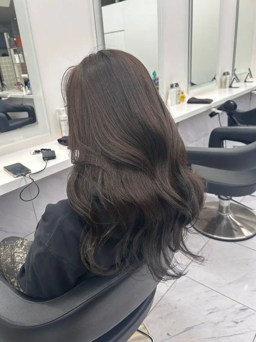 ロング カラー パーマ ヘアアレンジ メンズ キッズ ブリーチなしカラー/ ブラウン/レイヤーのヘアスタイル