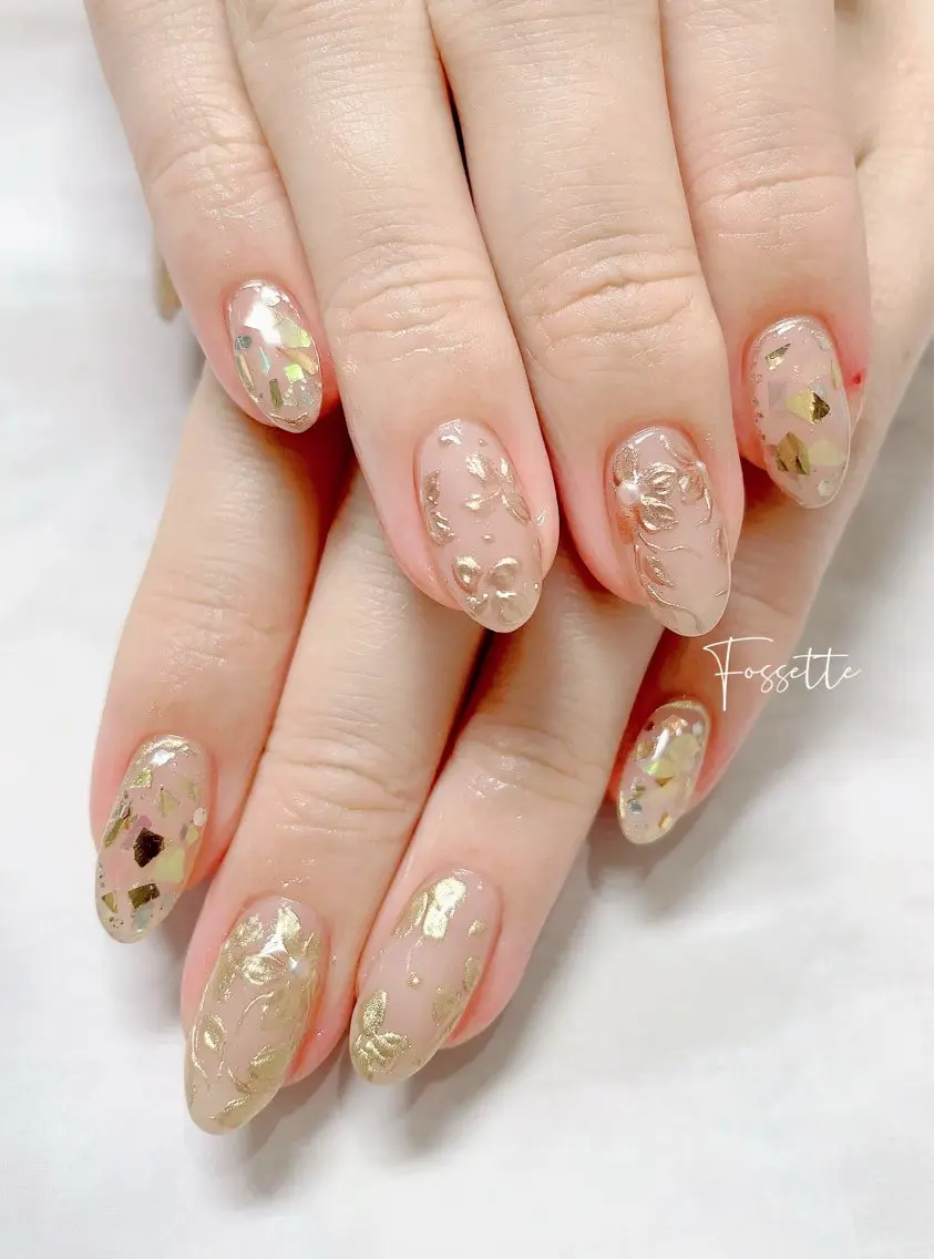 ネイル フラワーネイル キラキラネイル ミラーネイル ハンドネイル nailsalon Fossetteのネイルデザイン