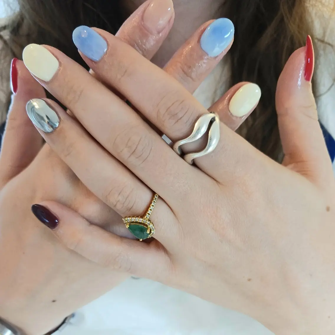 ネイル ミラーネイル ショートネイル 夏ネイル ハンドネイル 平尾駅前/持込み専門 /owlnailのネイルデザイン