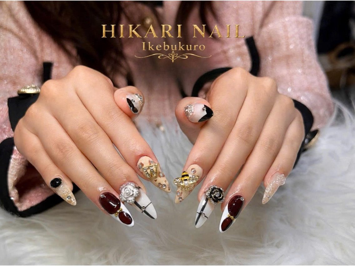 ネイル チークネイル 長さ出し フレンチネイル ガーリー ハロウィン ハンドネイル HikariNail Ikebukuroのネイルデザイン