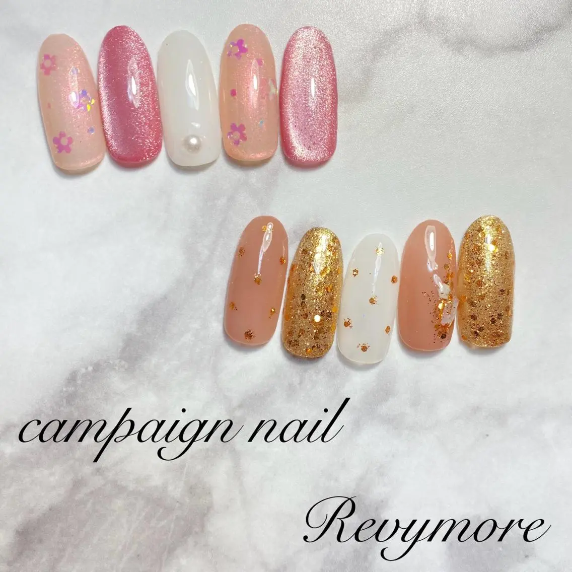 ミディアム ネイル 韓国風ヘア ジェルネイル キラキラネイル 韓国ネイル ニュアンスネイル nail salon Revymoreのネイルデザイン