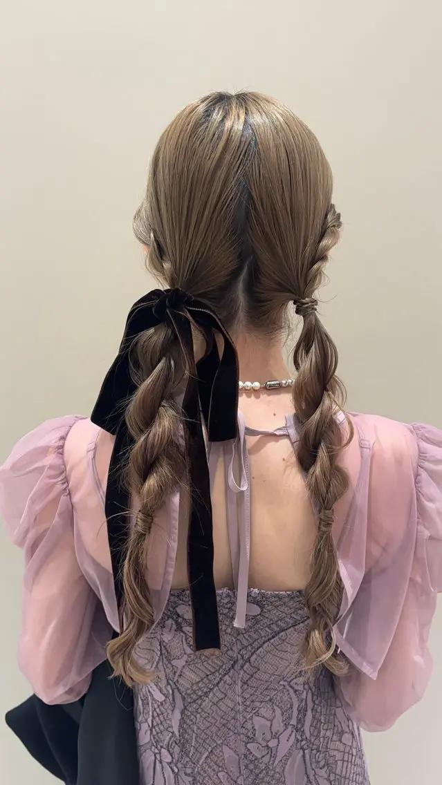 ロング ヘアセット 🩷ダブルカラー/ 暖色カラー🌟るみのヘアスタイル