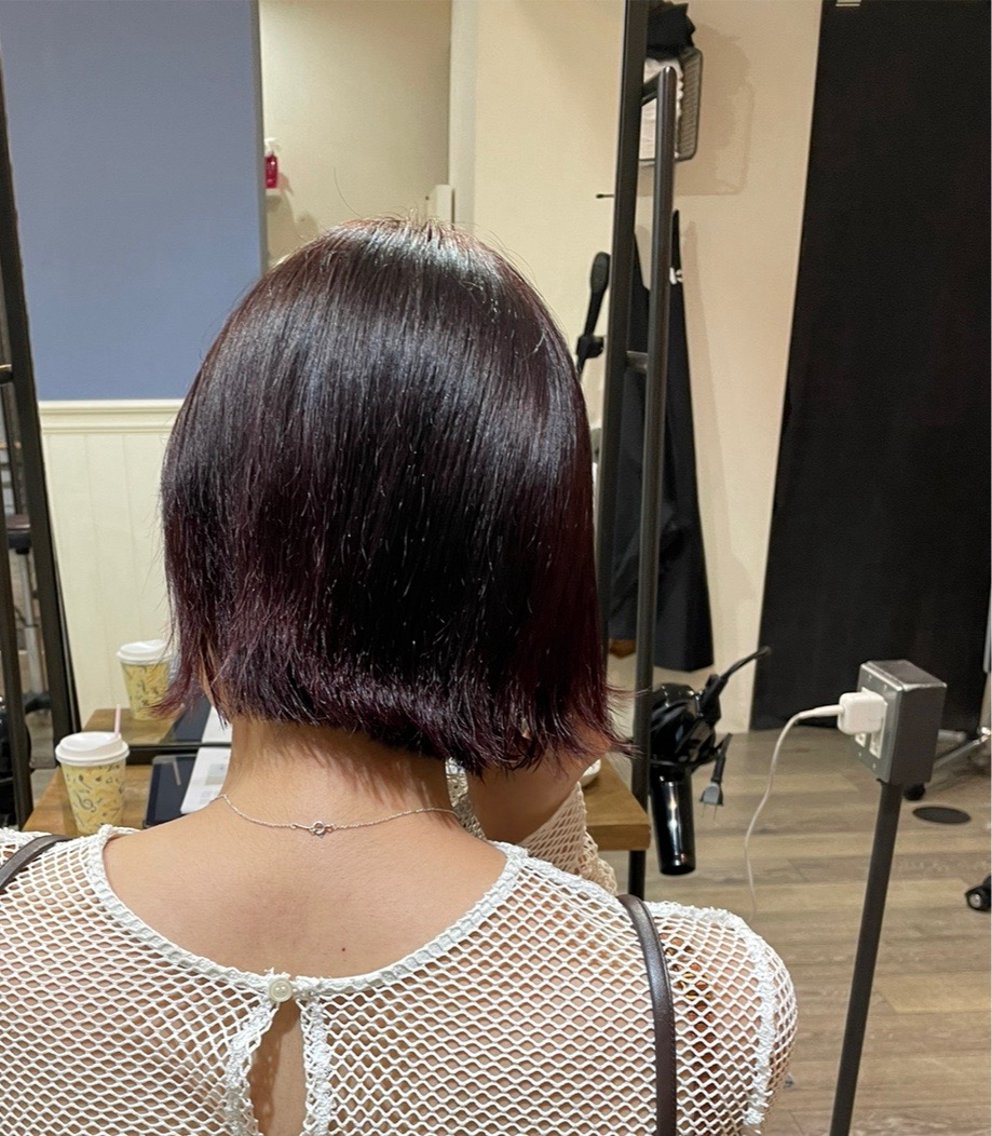 カラー ボルドーカラー 赤荻 まりものヘアスタイル
