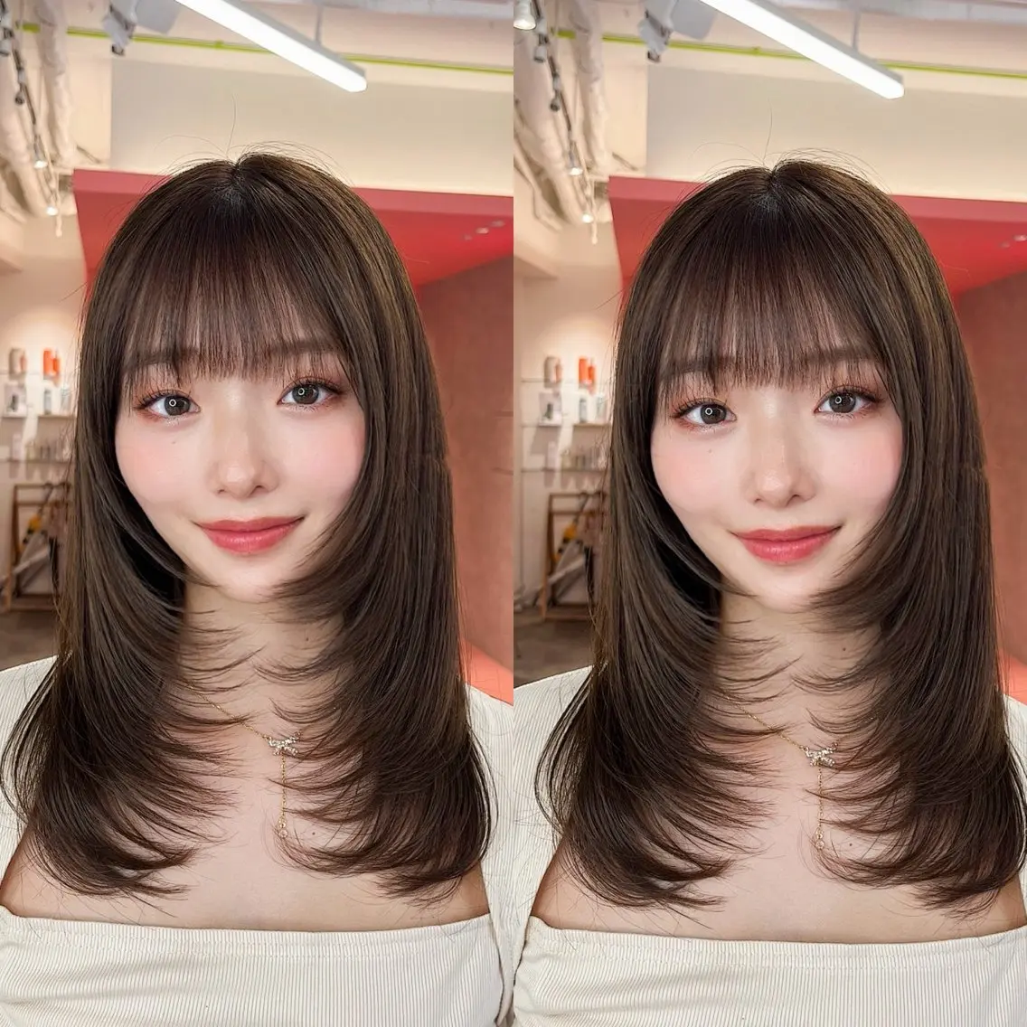 ミディアム カラー 山崎/ボブ縮毛矯正 レイヤー髪質改善のヘアスタイル