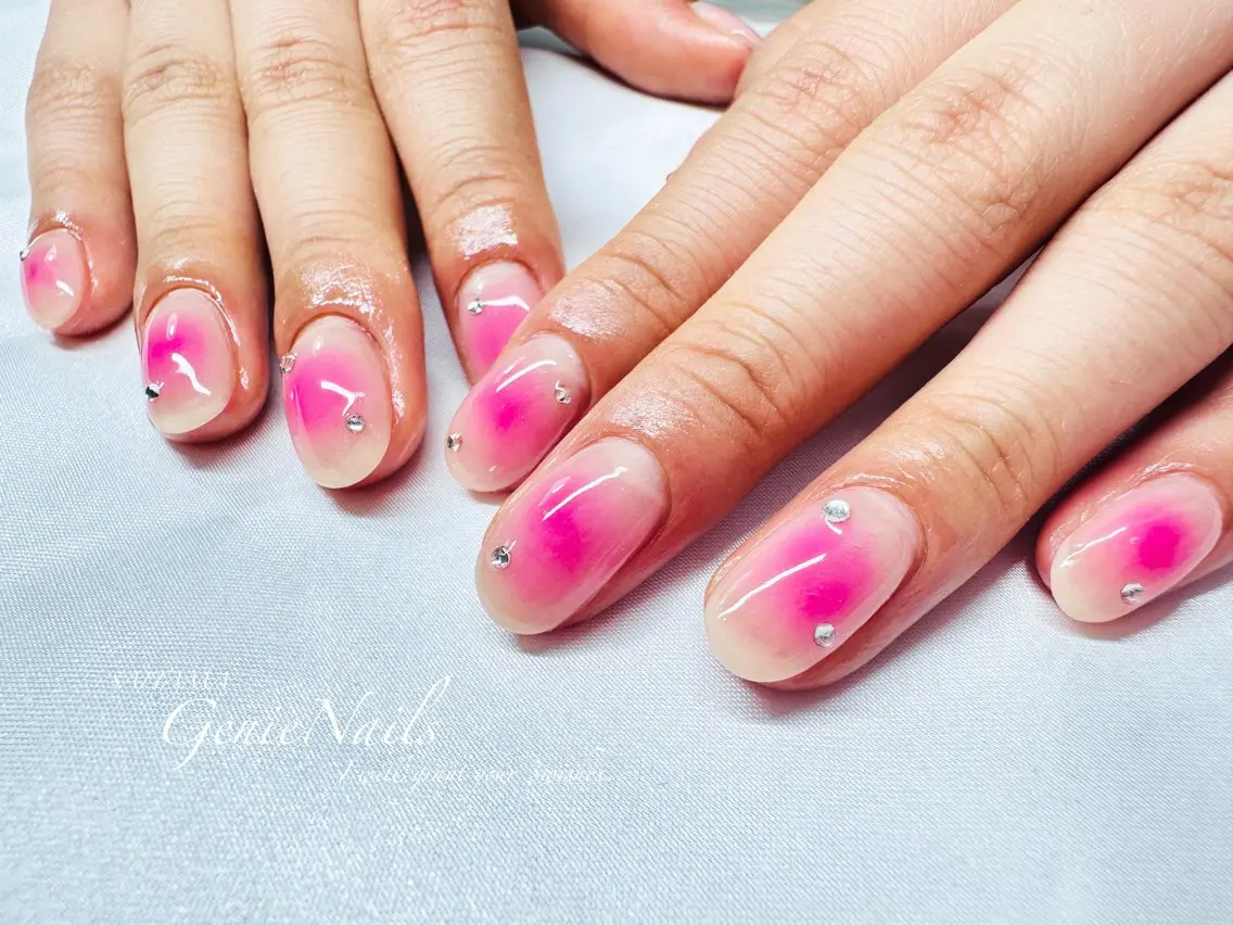 メンズ ネイル アートネイル チークネイル 長さ出し 氷ネイル・うるうるネイル ロングネイル Genie Nailsのネイルデザイン