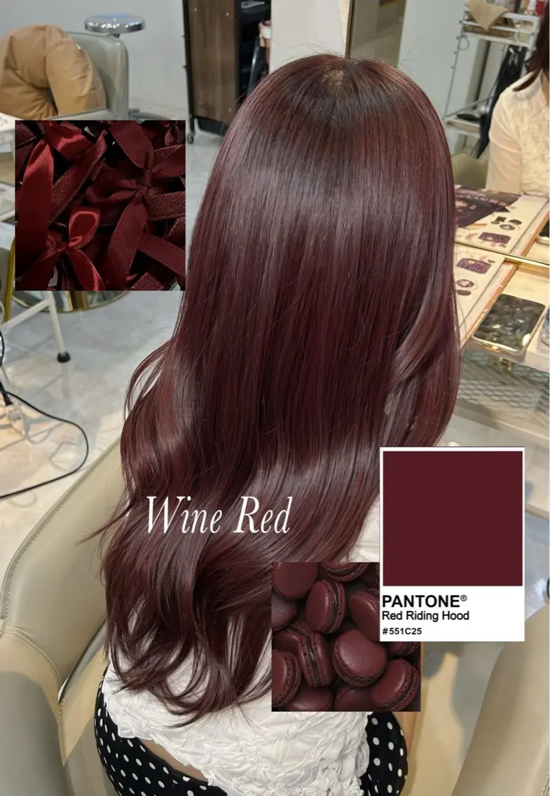ロング カラー ブリーチ ボルドーカラー ブリーチなしカラー カット ヘアカラー トリートメント 藤間 帆乃夏（とうまほのかのヘアスタイル
