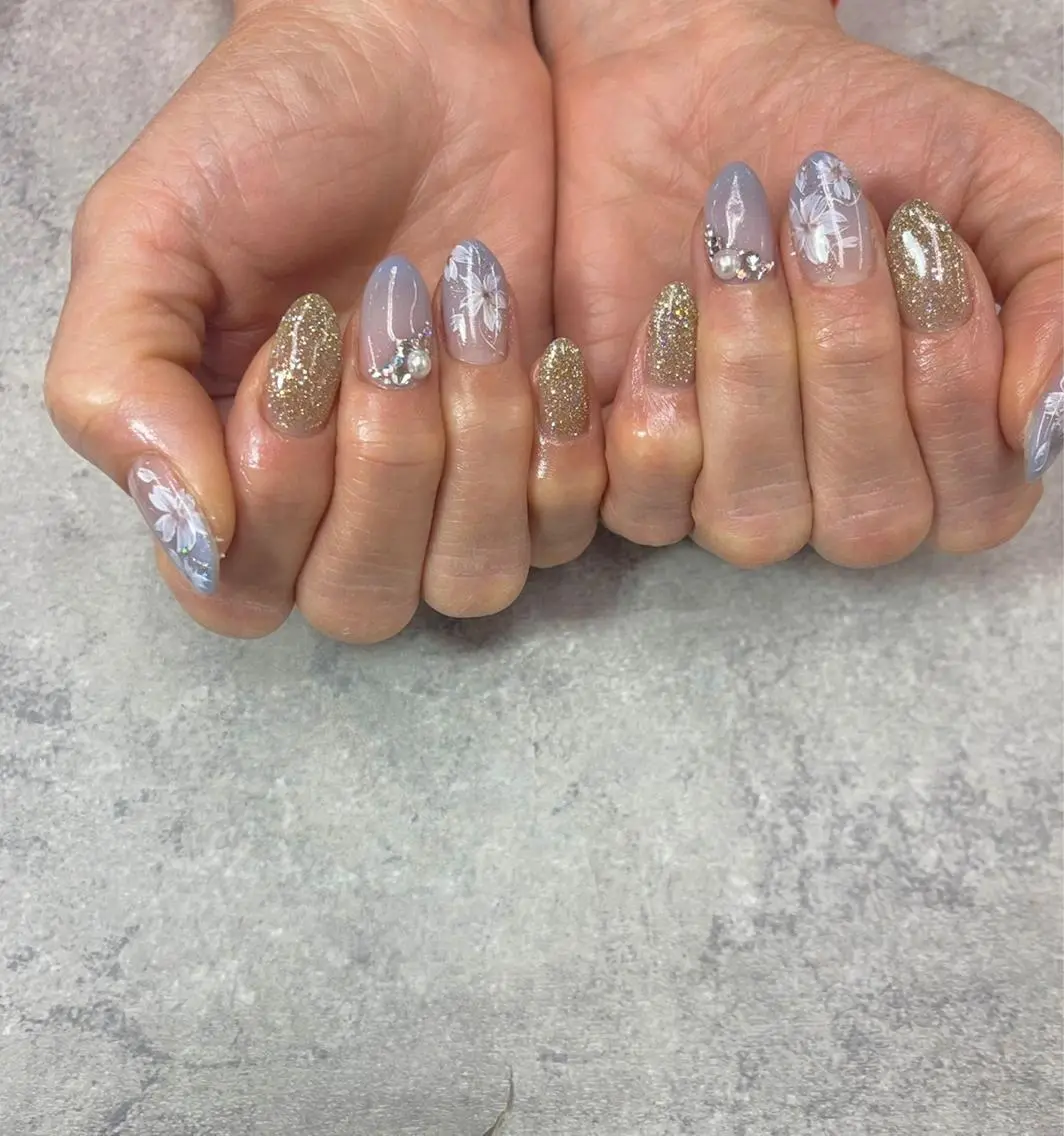 ネイル ブルー おそろいネイル 春ネイル ハンドネイル ハンドケア FASTNAIL PLUS 新宿店のネイルデザイン