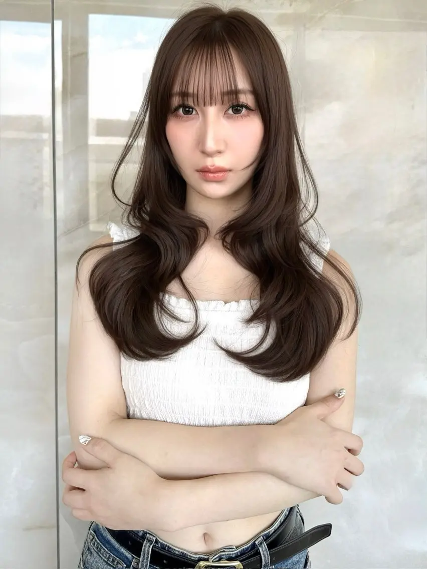 セミロング カラー カット ヘアカラー トリートメント 木屋元一/縮毛矯正 /前髪/レイヤーのヘアスタイル
