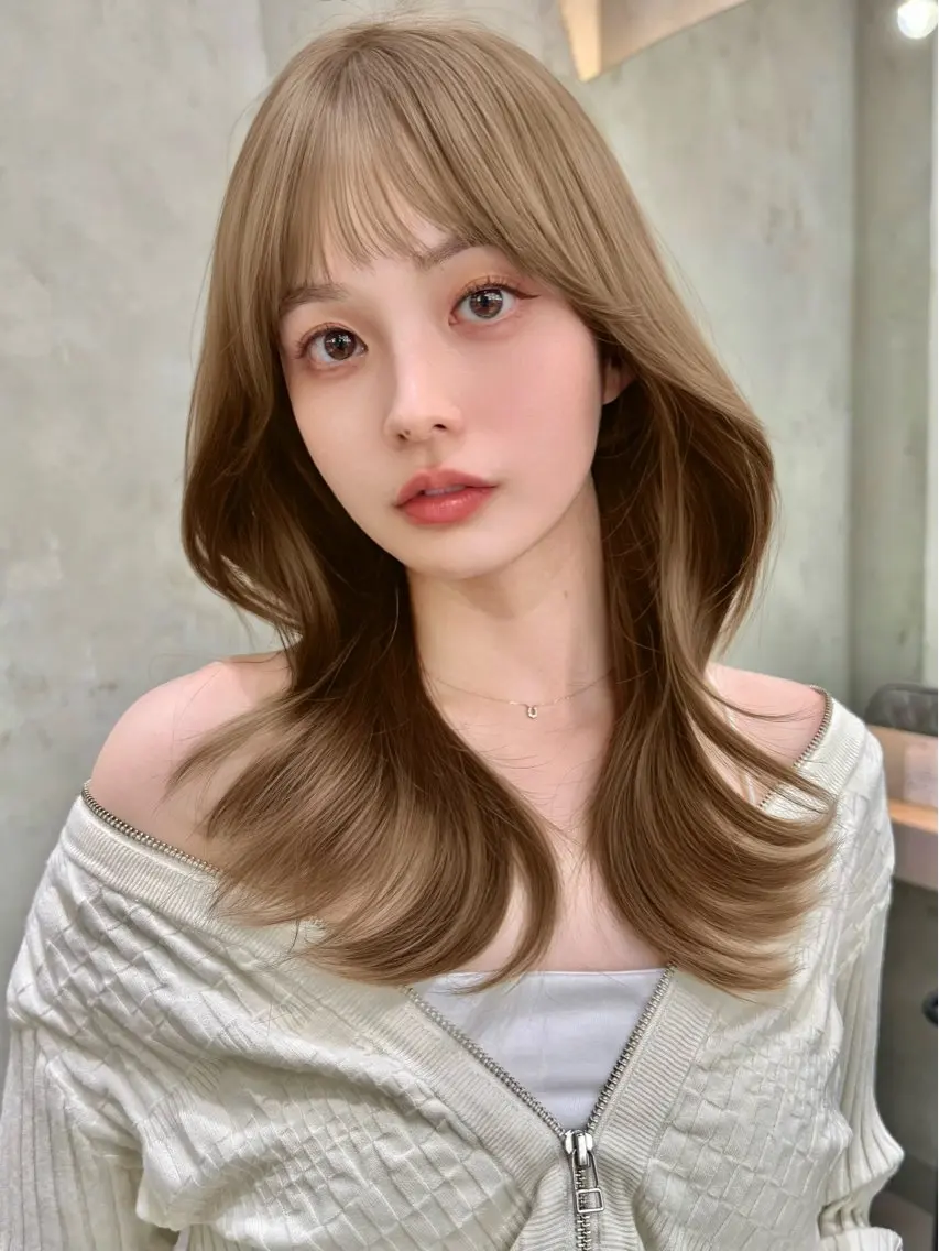 セミロング カラー 顔周りカット レイヤーカット 縮毛矯正 カット ヘアカラー トリートメント 本田 奈穂美のヘアスタイル