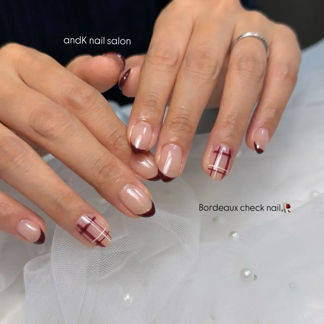 ネイル ボルドー フレンチネイル 持ち込み シンプルネイル andK nail salonのネイルデザイン