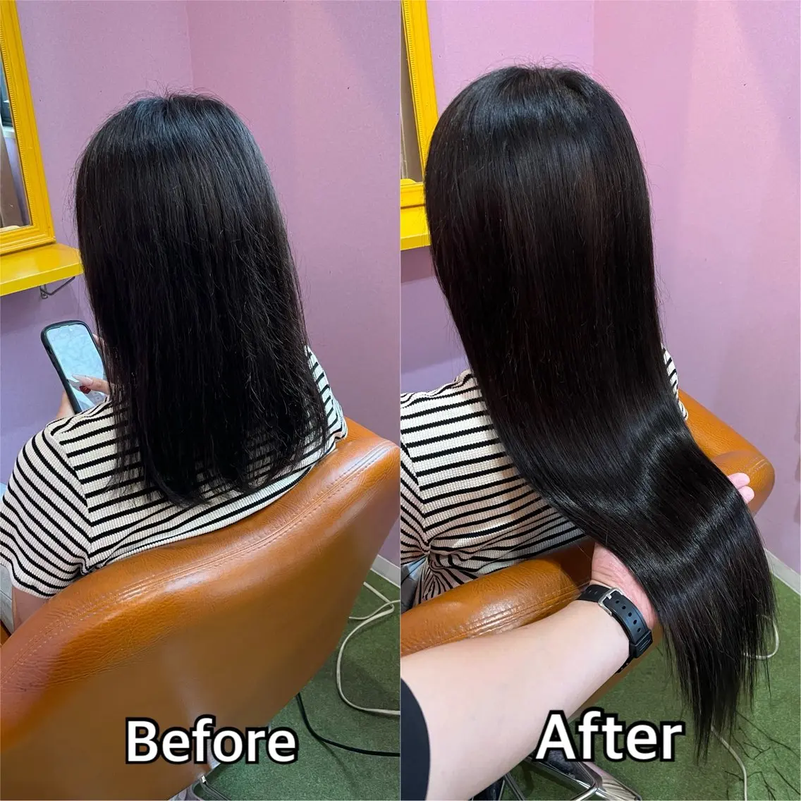 ロング エクステ カラー＋ちび編み込み エクステ梅田🐨のヘアスタイル