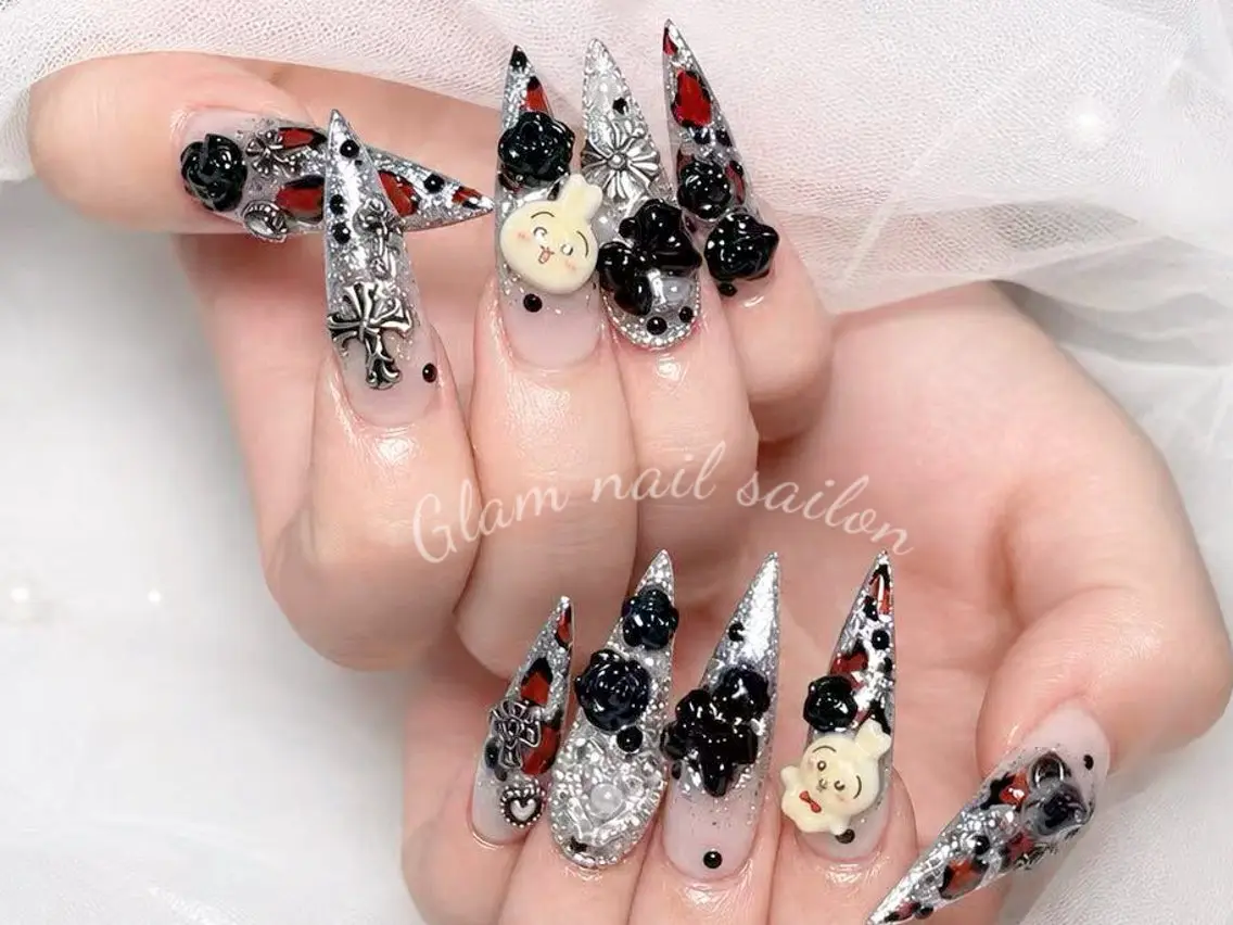 ネイル ハンドネイル エツメ💅 長さ出し🎀デザインのネイルデザイン
