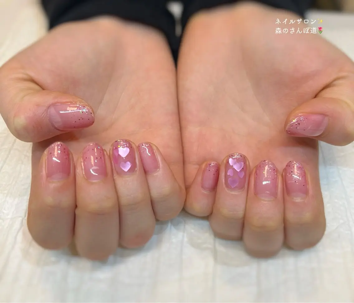 ネイル ハンドネイル ショートネイル 森のさんぽ道のネイルデザイン