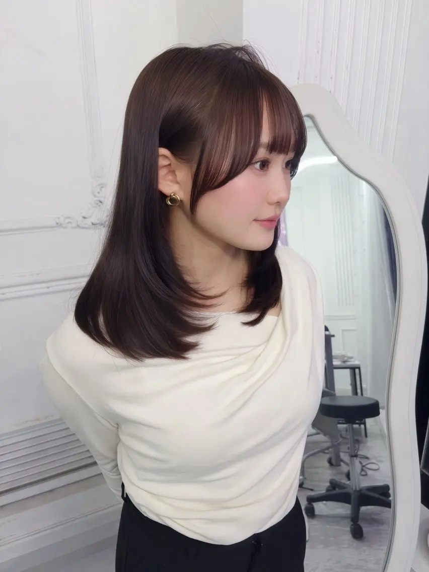 セミロング 顔周りカット カット Maison HALU宮本 楓のヘアスタイル