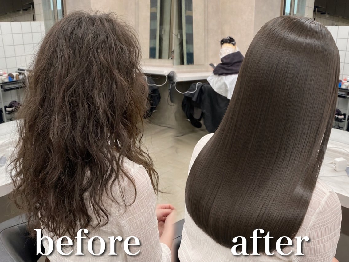 ロング カット 縮毛矯正 トリートメント ブリーチ縮毛矯正🤍 韓国レイヤー🫧飛我のヘアスタイル