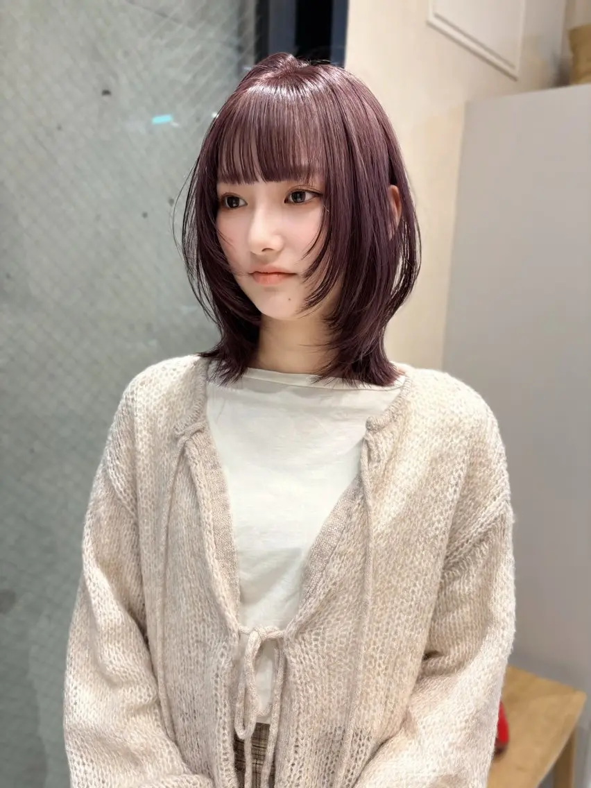 ミディアム カラー ボブ/ミニボブ 透明感カラーkadoのヘアスタイル