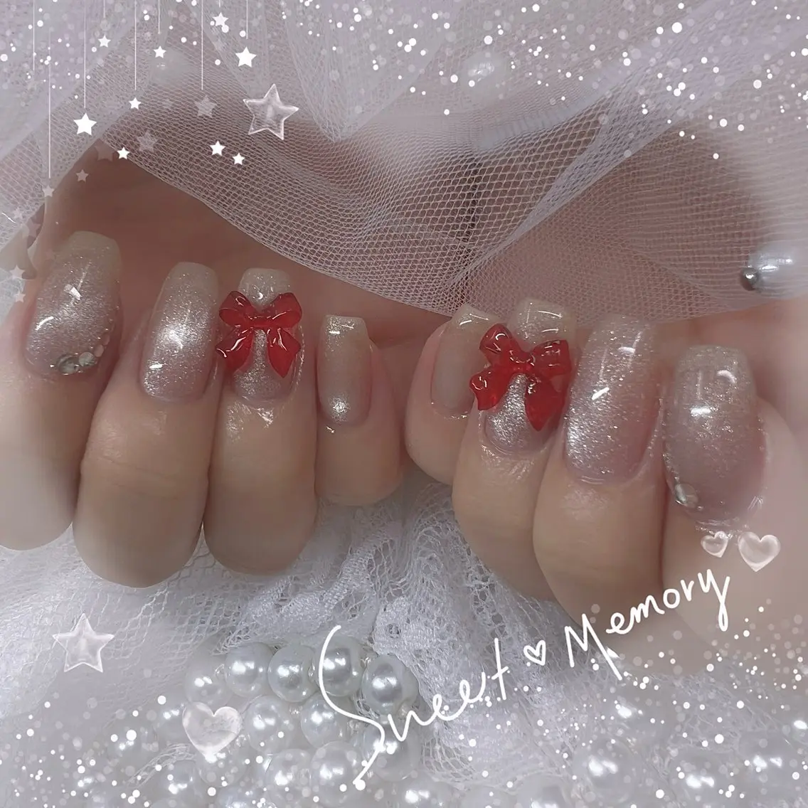 ネイル チークネイル フレンチネイル ガーリー ガラスフレンチ グラデーション Chill Nailsalonのネイルデザイン
