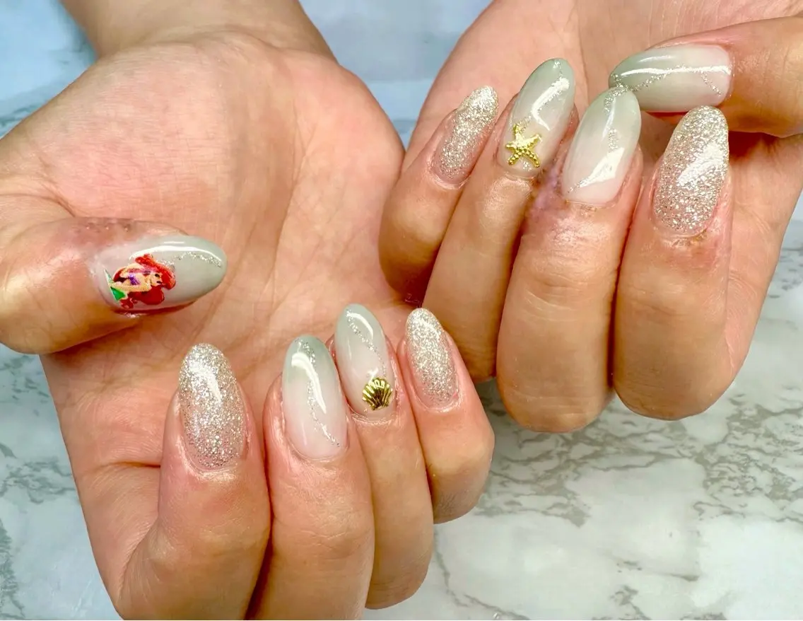 ネイル オーロラネイル マグネットネイル ニュアンスネイル ワンカラーネイル 夏ネイル Mai’s nailのネイルデザイン