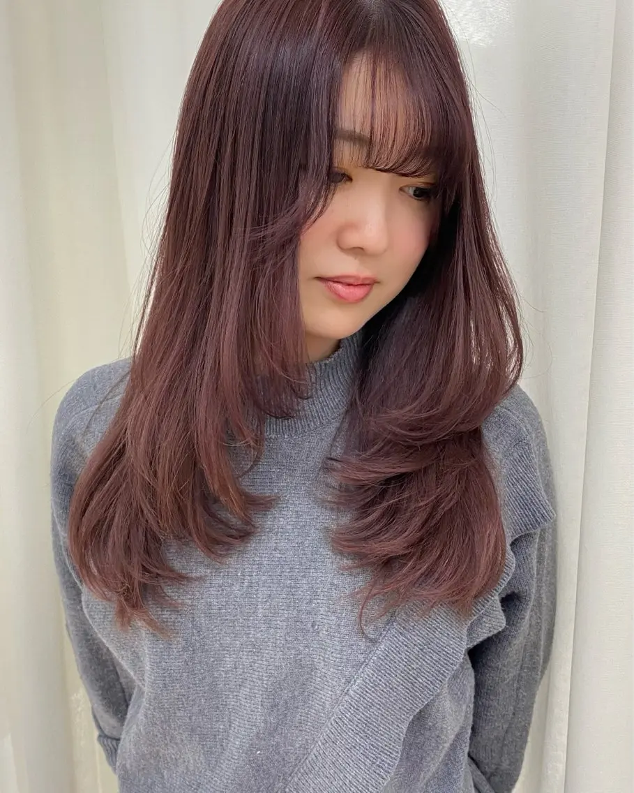 ロング カラー カシス ピンクカラー NIKO/名古屋/ 髪質改善/艶髪のヘアスタイル