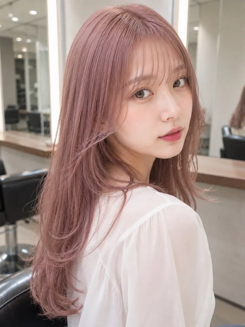 ロング カラー ベージュカラー ブリーチ 透明感カラー ピンクカラー ピンクベージュ ヘアカラー トリートメント EARTH 榎本のヘアスタイル