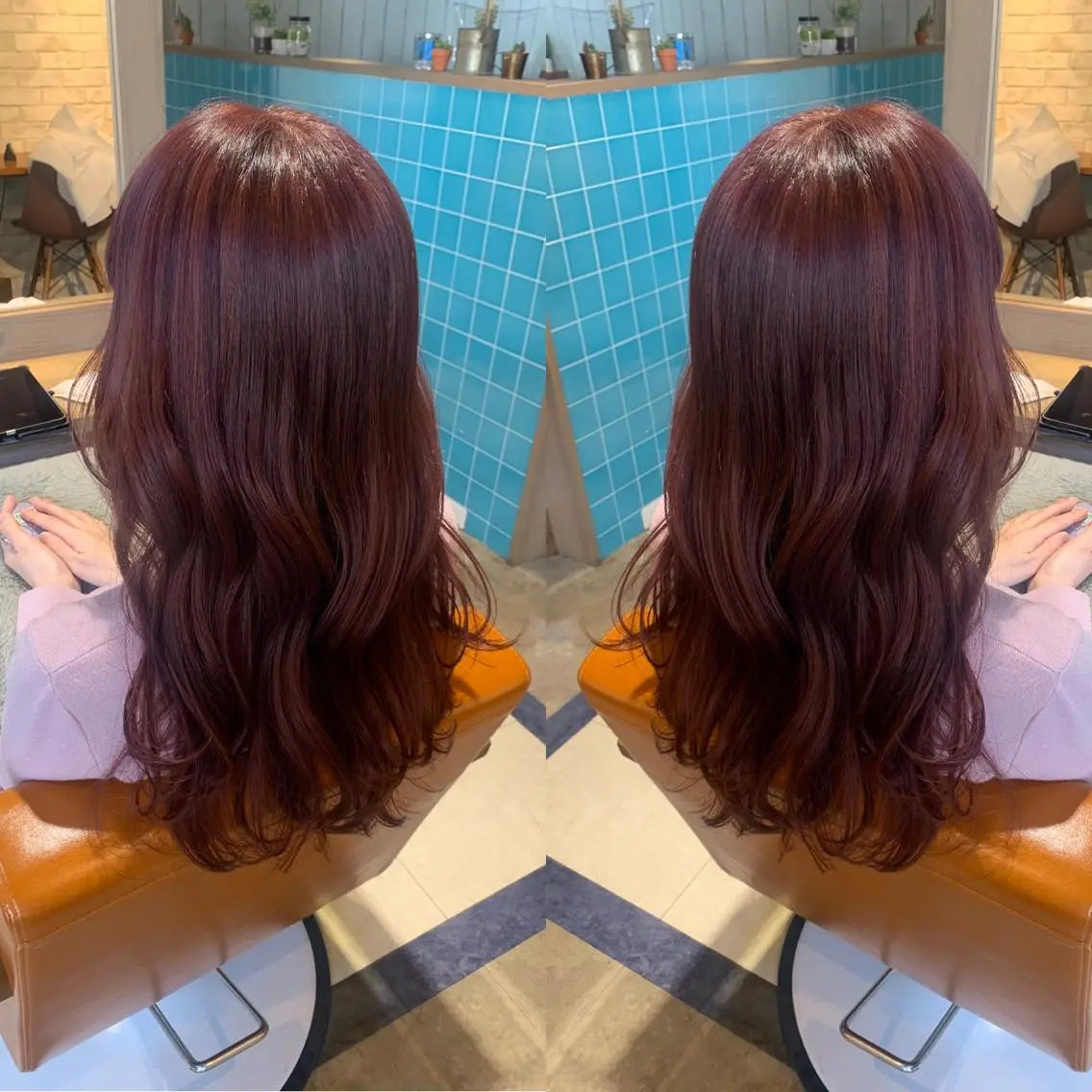 セミロング カラー ベージュカラー ピンクカラー ピンクベージュ 韓国🇰🇷 ✂︎hair 内田愛のヘアスタイル