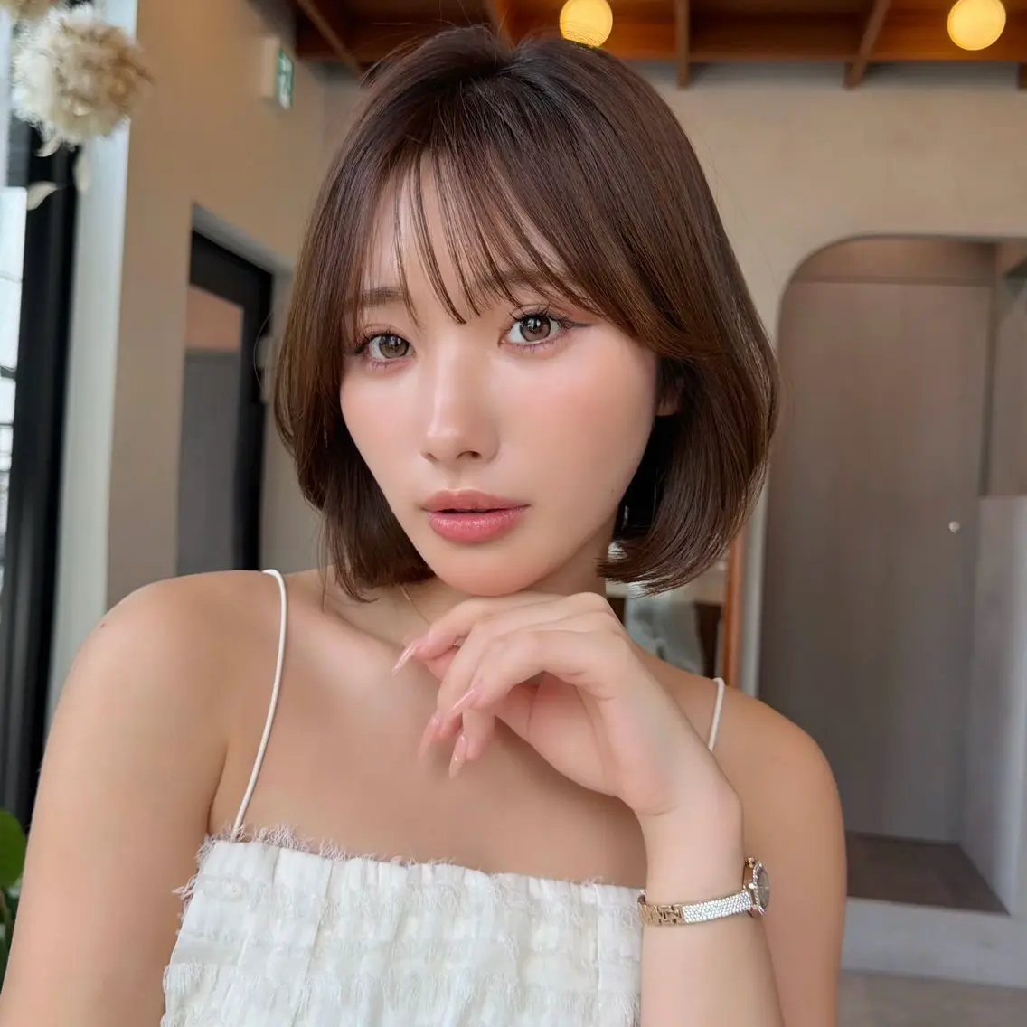 ショート カラー ブリーチ 透明感カラー ブリーチなしカラー 似合わせカット 小顔カット カット ヘアカラー 縮毛矯正 トリートメント 縮毛矯正/レイヤー/ ボブ♡Natsukiのヘアスタイル