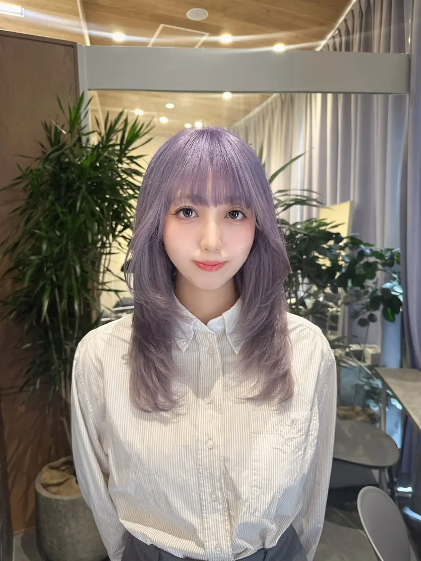 セミロング カラー デザインカラー ダブルカラー ハイトーンカラー ラベンダーカラー パープルカラー ヘアカラー トリートメント 💋ハイトーンデザイ ンヘア💋A'nyuのヘアスタイル