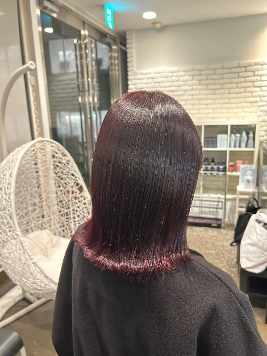 ミディアム カラー ヘアアレンジ ミディアムパーマ レッドカラー 🌼REINA🌼 毛流れカット🌼赤坂のヘアスタイル