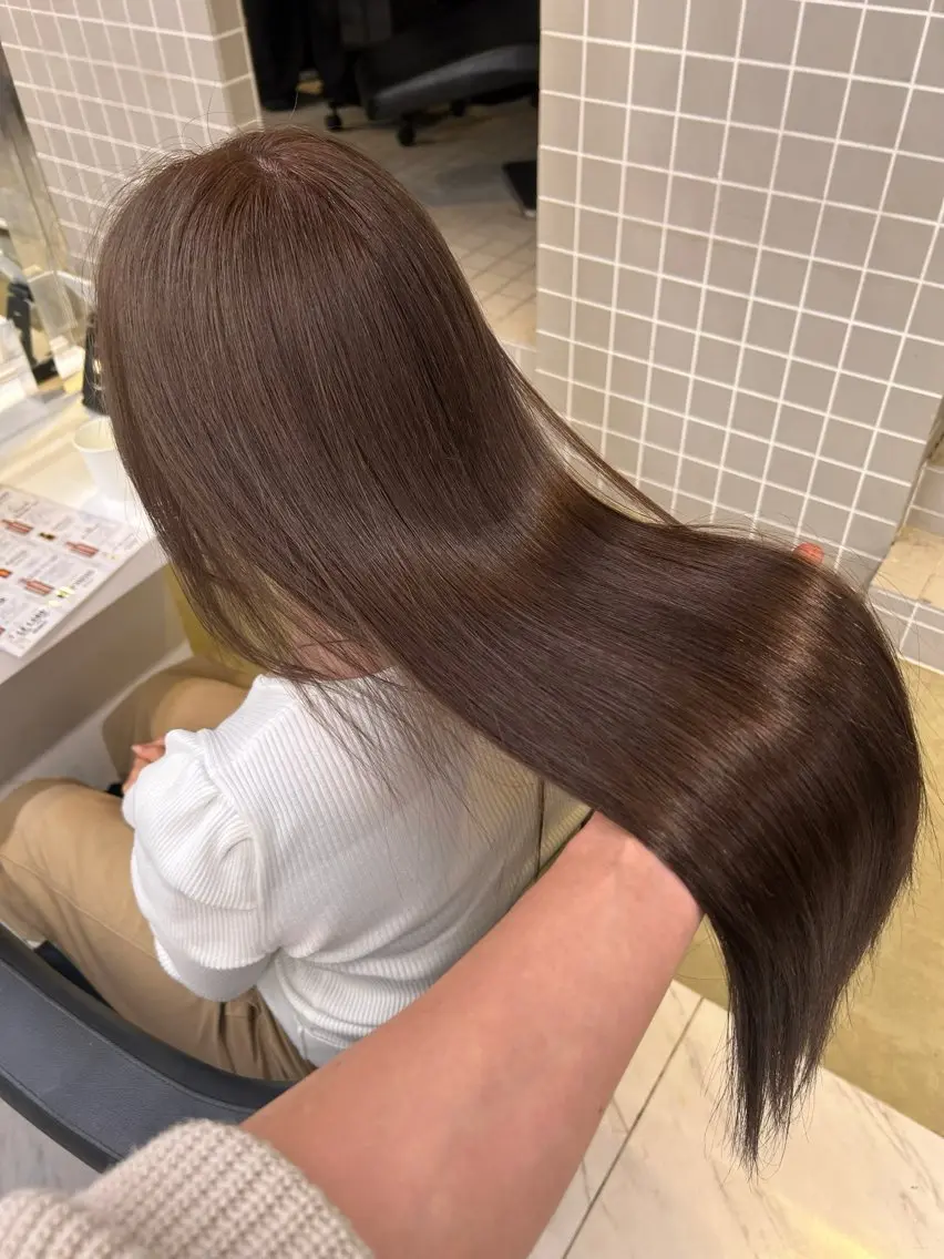 ロング ヘアカラー トリートメント 赤み消しブラウン🤎 韓国レイヤー🤎横浜のヘアスタイル
