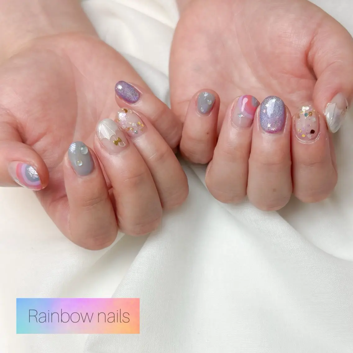 ネイル ハンドネイル Rainbow nailsくろちゃんのネイルデザイン