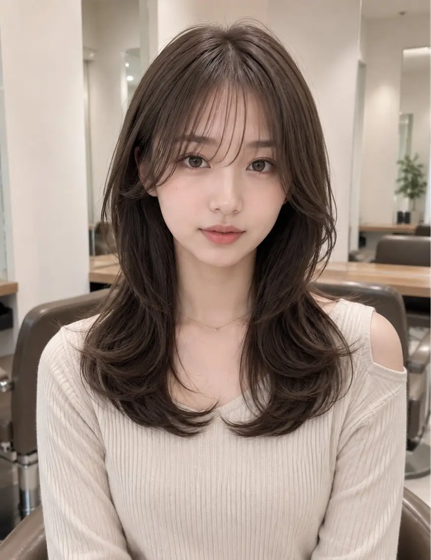 ミディアム カラー 透明感カラー くびれヘア 顔周りカット 韓国風ヘア レイヤーカット カット ヘアカラー 【韓国風特化】 池田一之のヘアスタイル