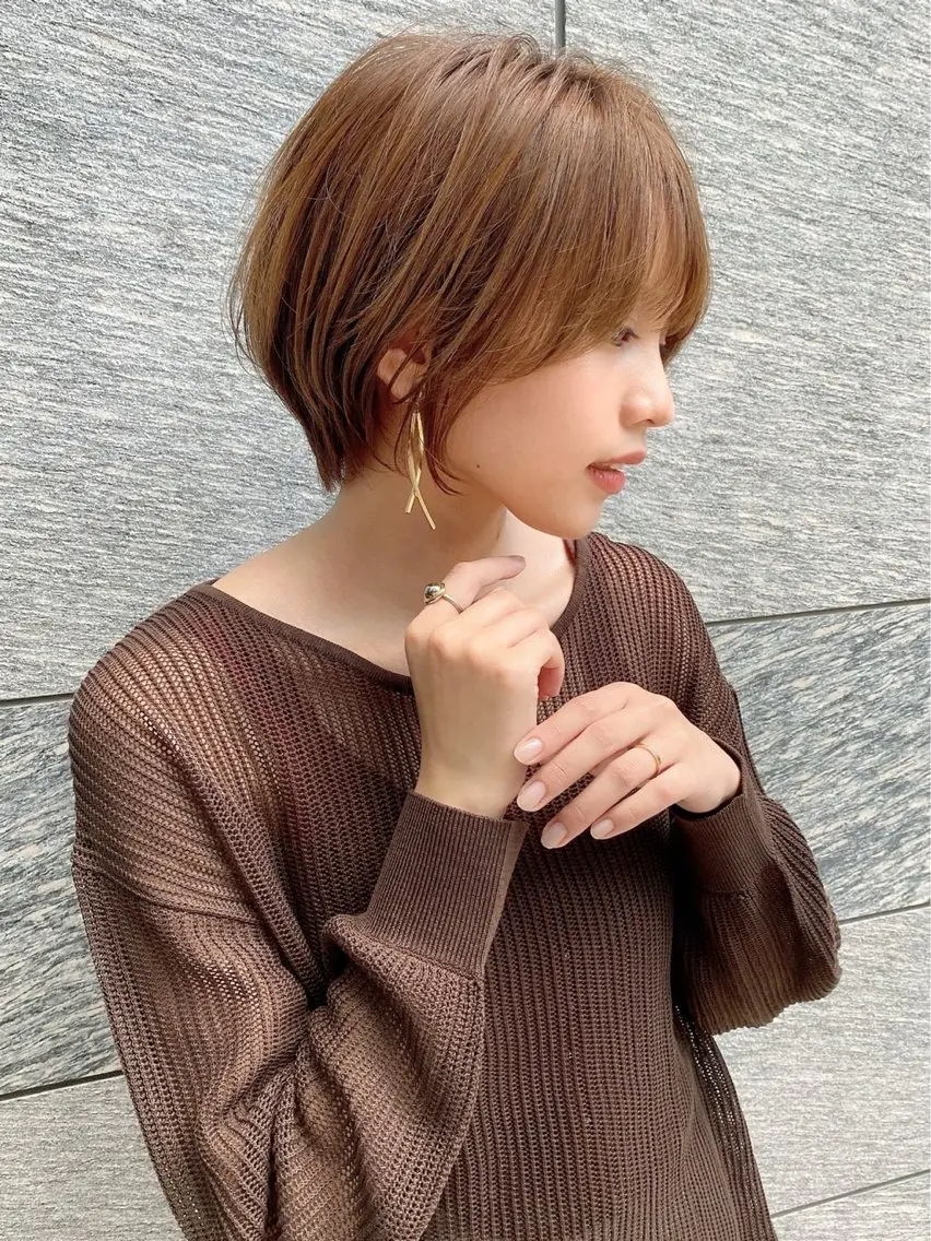 ショート 韓国風カラー ボブ くびれヘア エギョモリ 顔まわりレイヤー ボブ/顔周りカット /縮毛矯正/鈴木隆太のヘアスタイル