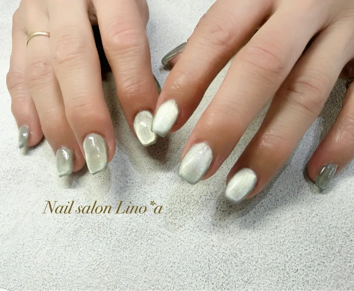 ネイル 長さ出し マグネットネイル マグネットワンカラー ワンカラーネイル 黄色 ハンドネイル Nail salon Lino*aのネイルデザイン