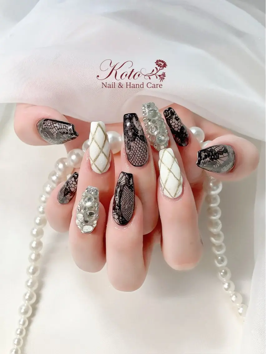 ネイル 長さ出し ジェルネイル レース 持ち込み ニュアンスネイル ハンドネイル Nail Salon KOTOのネイルデザイン