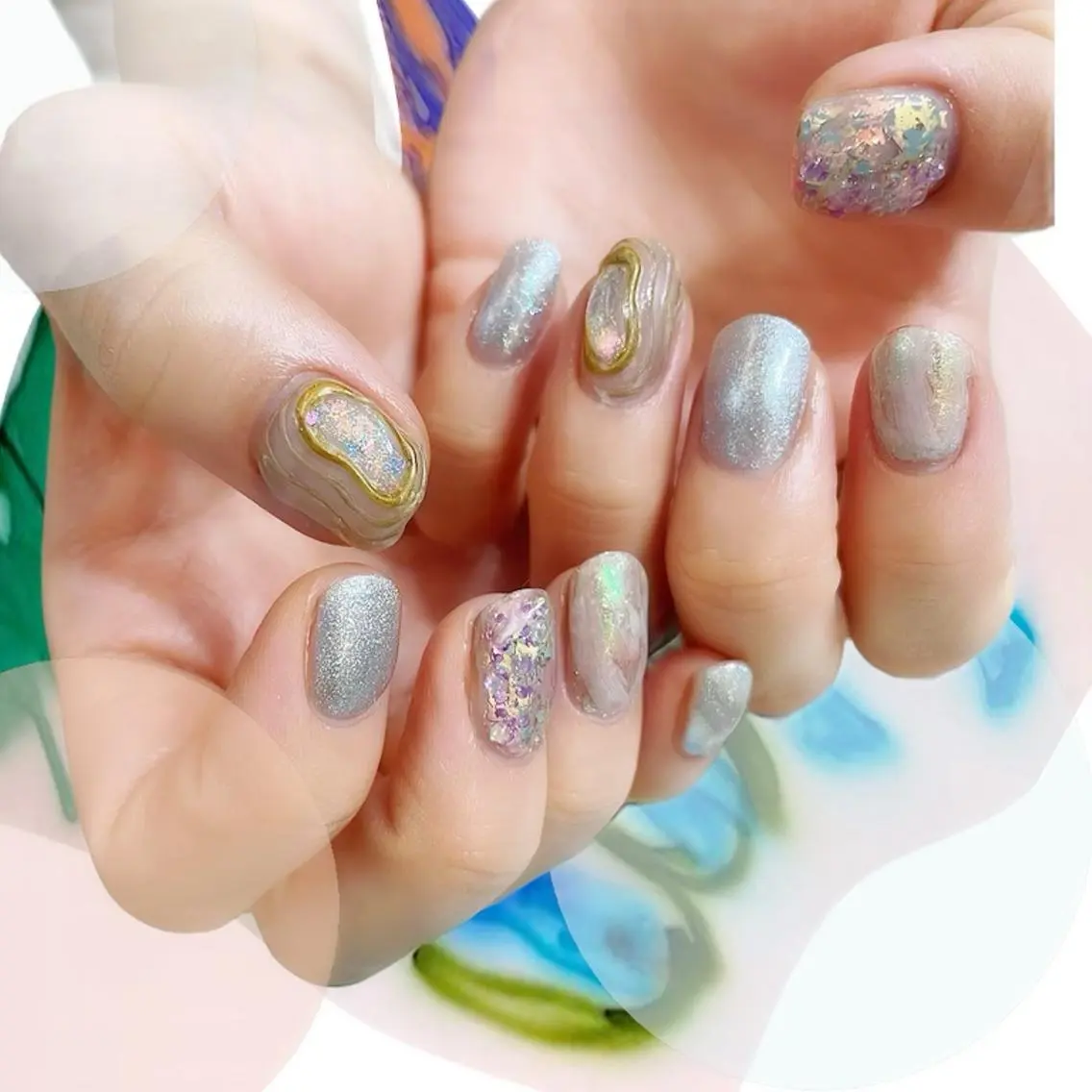 ネイル オーロラネイル 氷ネイル・うるうるネイル 韓国ネイル マグネットネイル ミラーネイル VOLLMOND nailのネイルデザイン