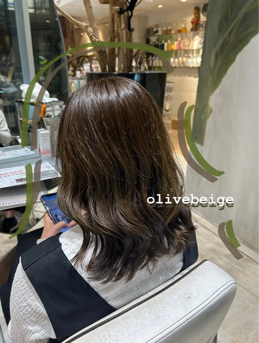 ミディアム カラー ベージュカラー 透明感カラー オリーブベージュ ありむらもえ/ 透明感カラーのヘアスタイル