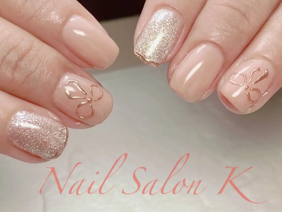 ネイル フラッシュネイル フレンチネイル マグネットネイル ミラーネイル リボン ハンドネイル Nail Salon K 🧸美爪育成のネイルデザイン