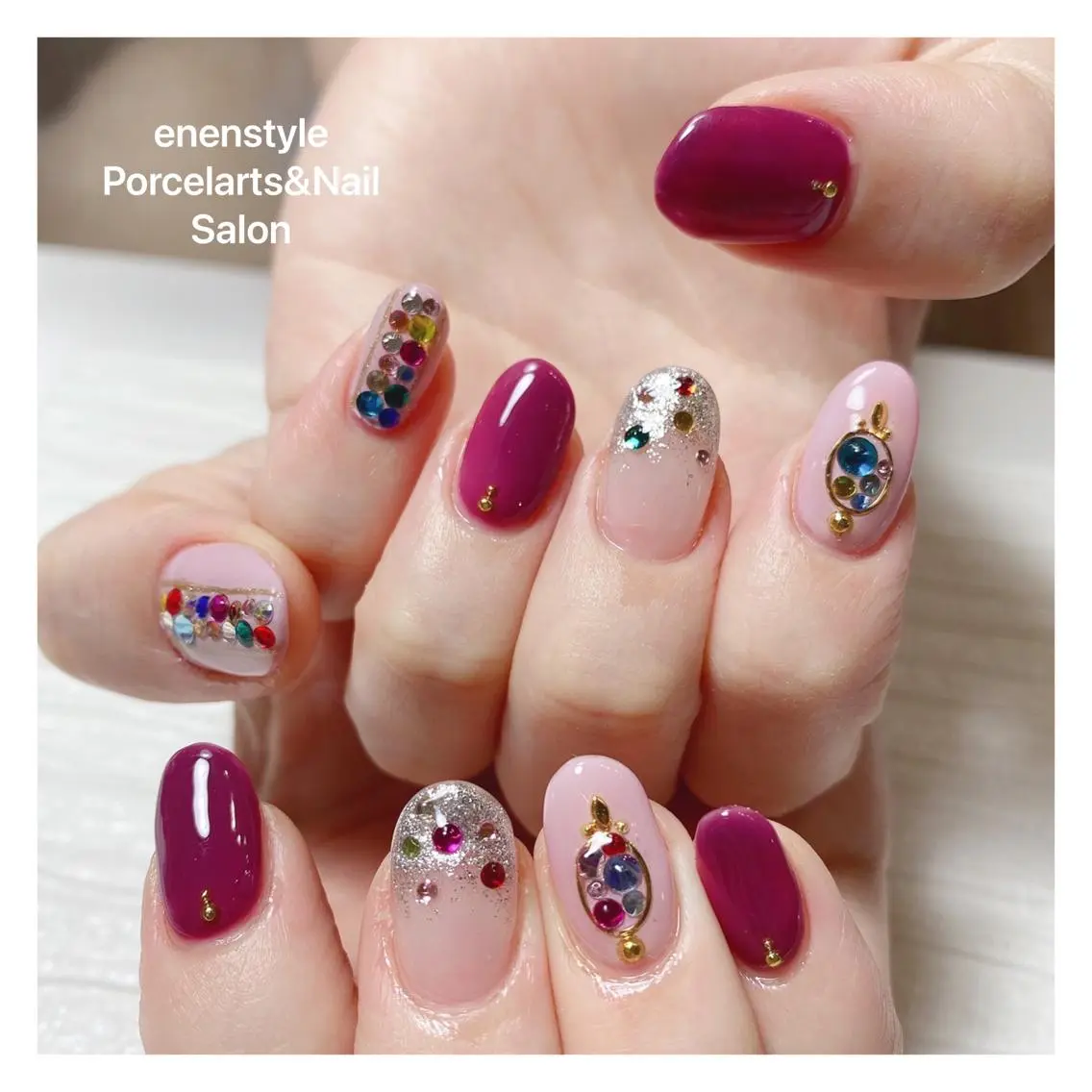 ミディアム ネイル ハンドネイル 🐾enen style 🐾のネイルデザイン