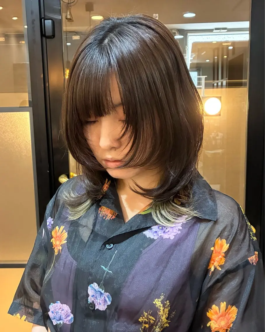 セミロング 顔周りカット カット ヘアセット 柴田真衣 /ナチュラル/半個室のヘアスタイル