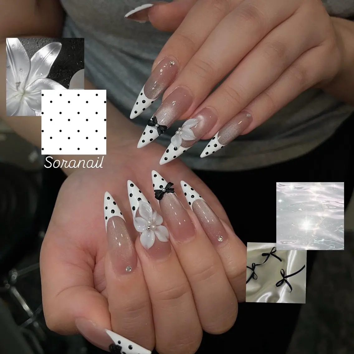 ネイル ガーリー ハート 韓国ネイル ニュアンスネイル リボン ハンドネイル Sora nail 長さ出し専門店のネイルデザイン
