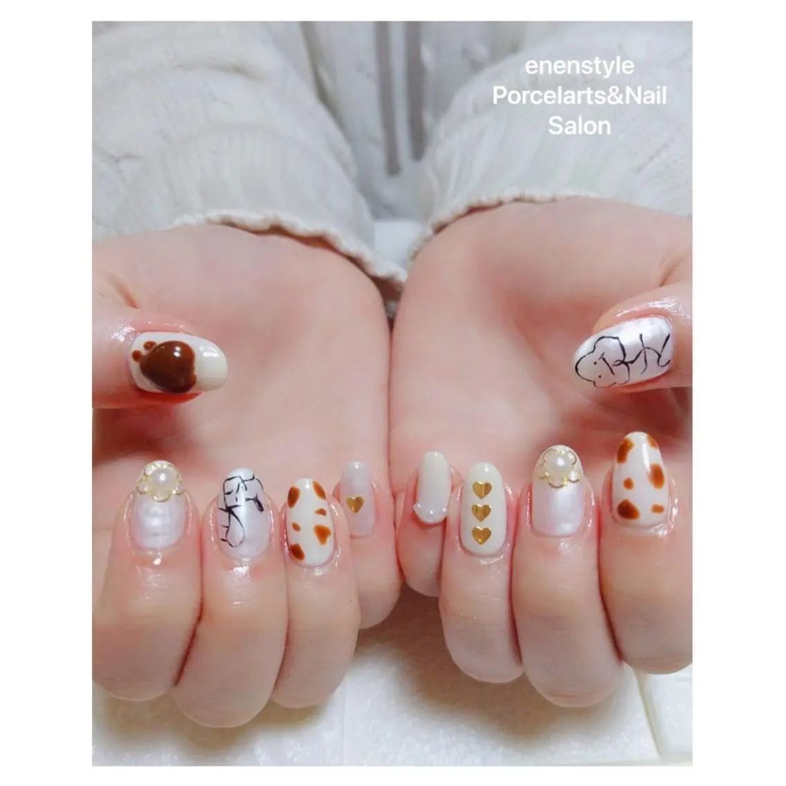 ミディアム ネイル ハンドネイル 🐾enen style 🐾のネイルデザイン