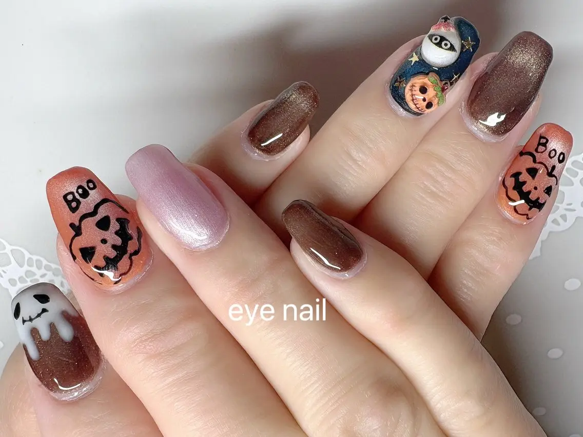 ネイル アートネイル ジェルネイル ハロウィン マグネットネイル Eye nailのネイルデザイン
