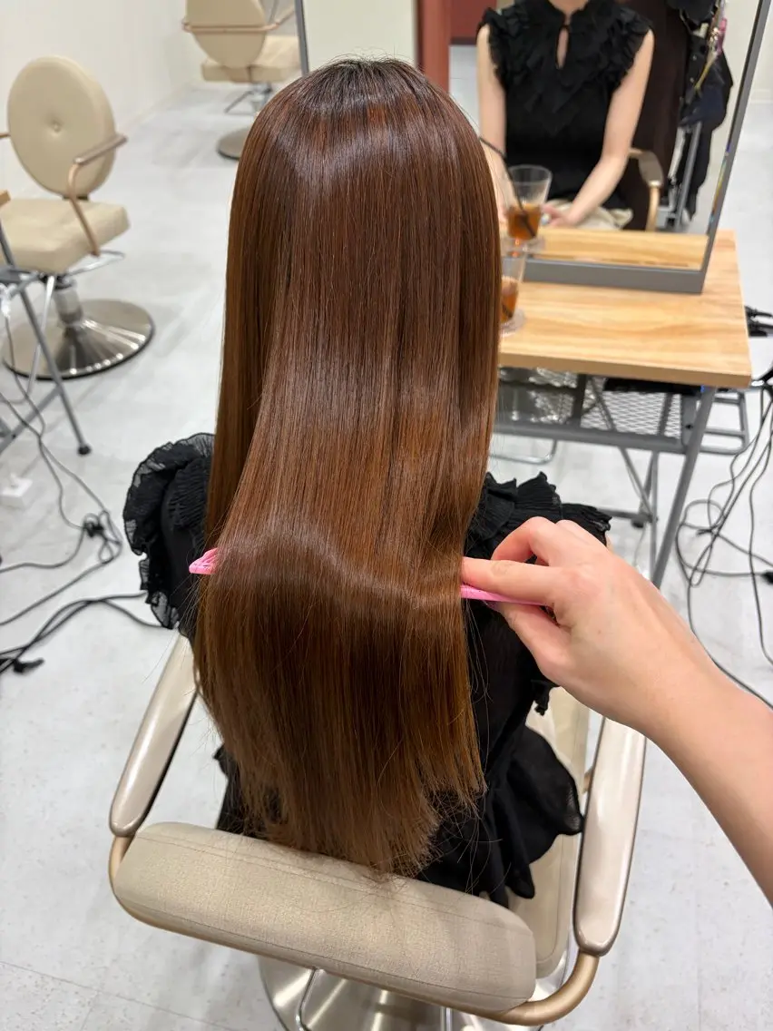 ロング パーマ 伸ばしかけ ストレートパーマ カット 縮毛矯正 ヨシカ/透明感カラー 酸性ストレートのヘアスタイル