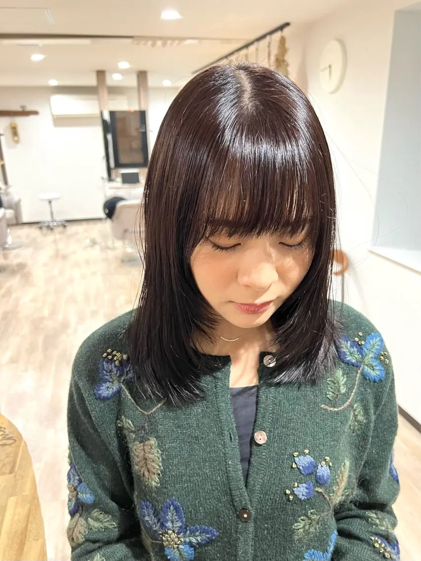 セミロング カラー 顔まわりレイヤー レイヤーカット カット ヘアカラー トリートメント 🌱小顔魅せショート 髪質改善カラー/泉綺のヘアスタイル