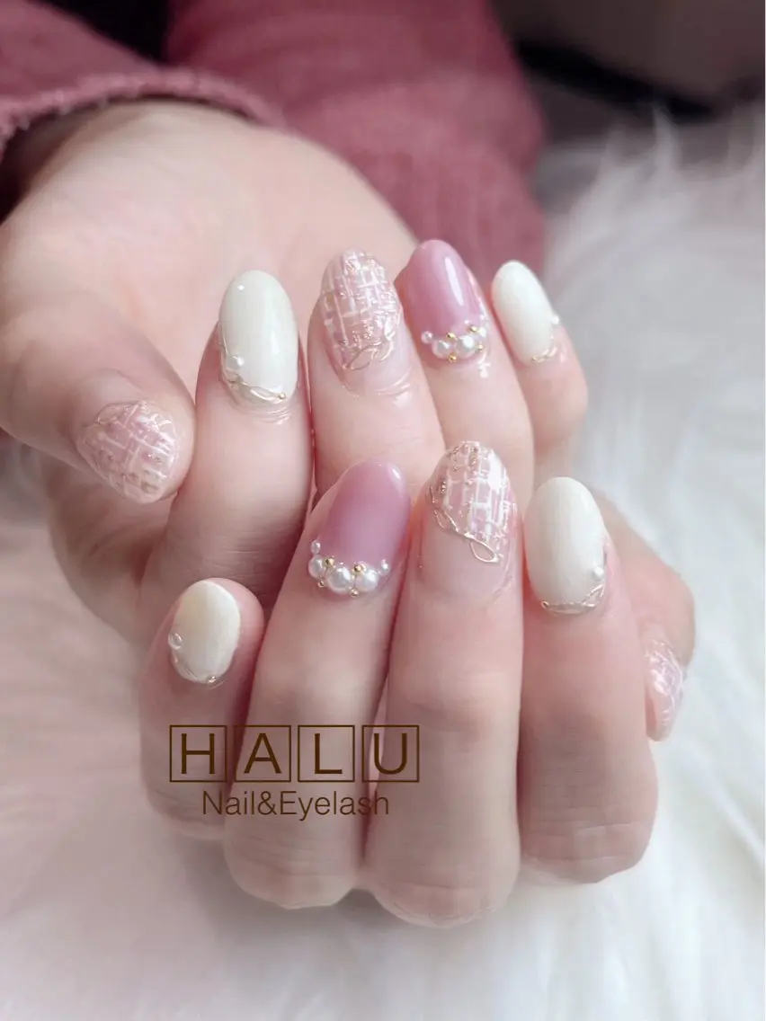 ネイル 春ネイル ツイードネイル HALU ハルのネイルデザイン