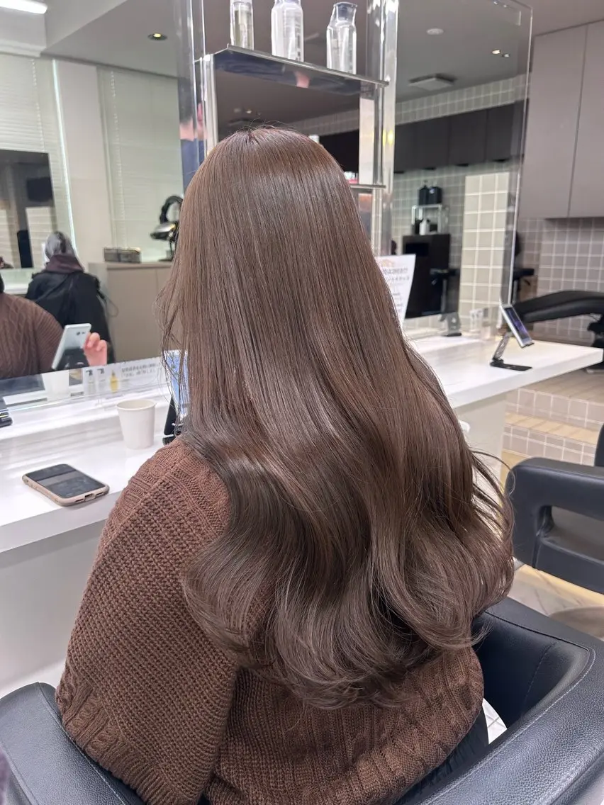 ロング カラー パーマ ヘアアレンジ メンズ キッズ ヘアカラー トリートメント ヘアセット ブリーチなしカラー/ ブラウン/レイヤーのヘアスタイル