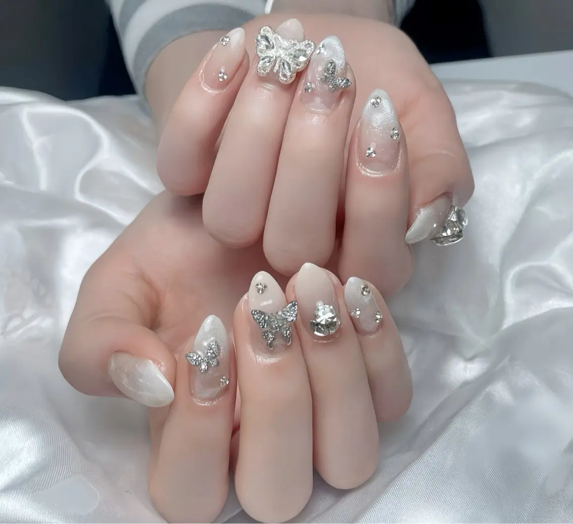 ネイル アートネイル 成人式 ロングネイル ニュアンスネイル スカルプネイル ハンドネイル Rin Nail 新大久保店のネイルデザイン