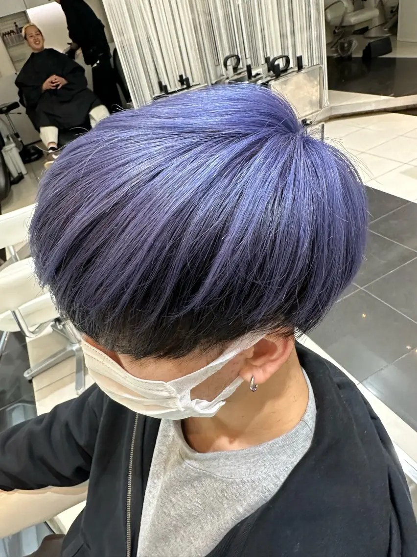 ショート カラー メンズ メンズブリーチ 黒髪 ブリーチ ラベンダーカラー シルバー カット ヘアカラー ハイトーン/艶感 カラー/村上廉汰のヘアスタイル