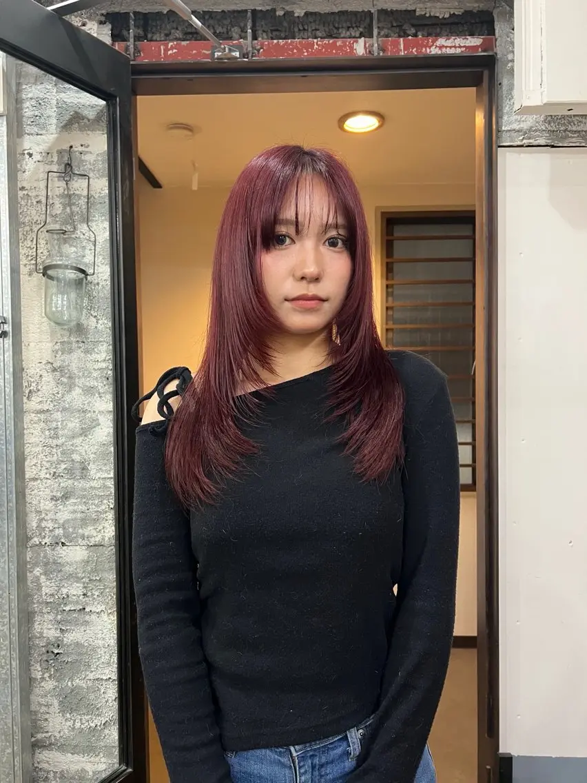 【♥️人気No.2♥️】カット+ブリーチなしワンカラーでredカラー+3stepトリートメントの写真