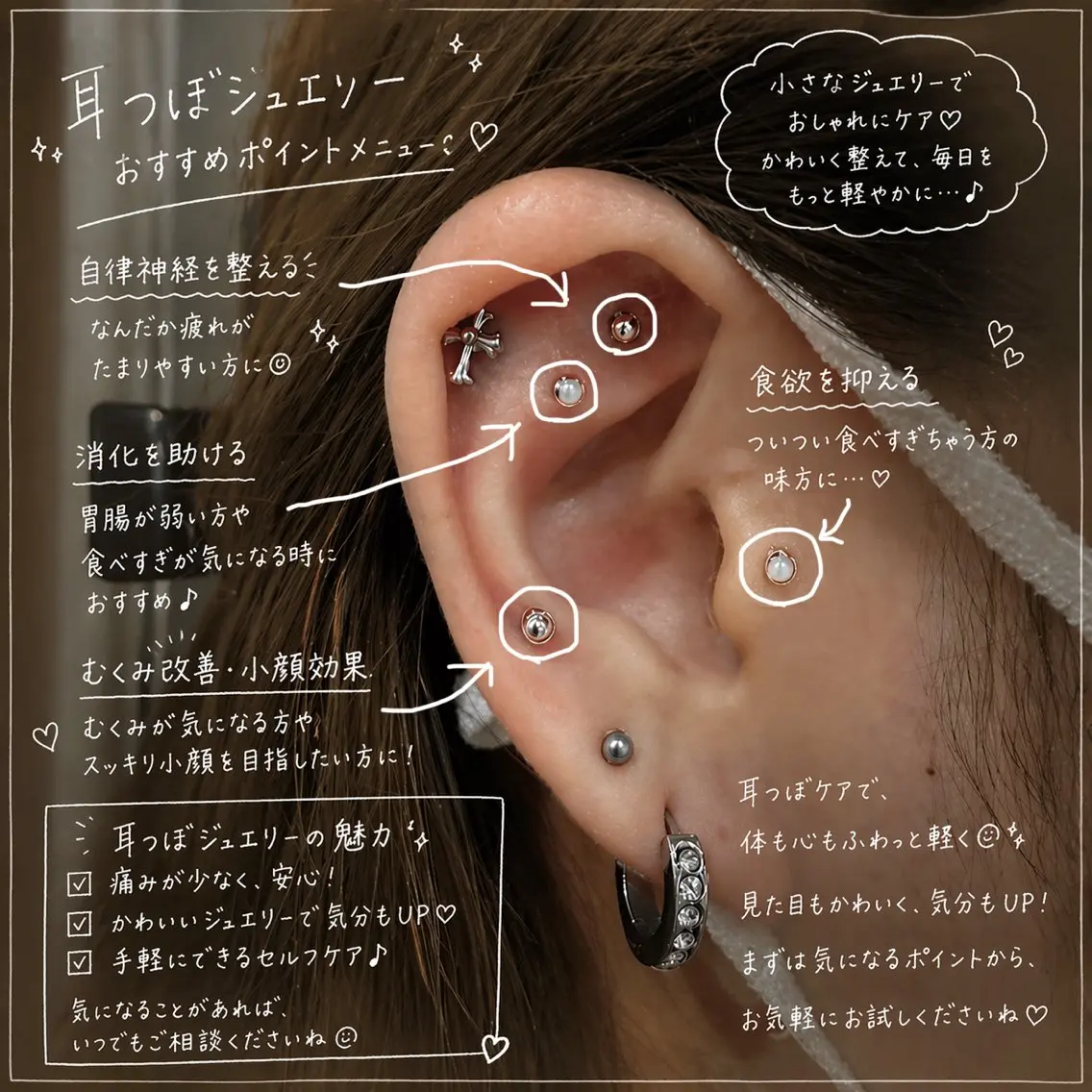 耳つぼジュエリー/片耳4粒ずつ💎毎日にかわいい彩りを！の写真